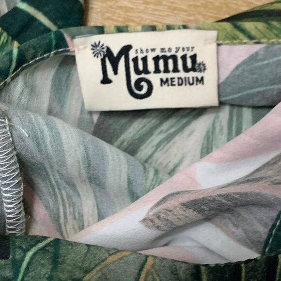 Show Me Your Mumu Mateo Palm Tie Neck Top - M - Picture 5 of 6